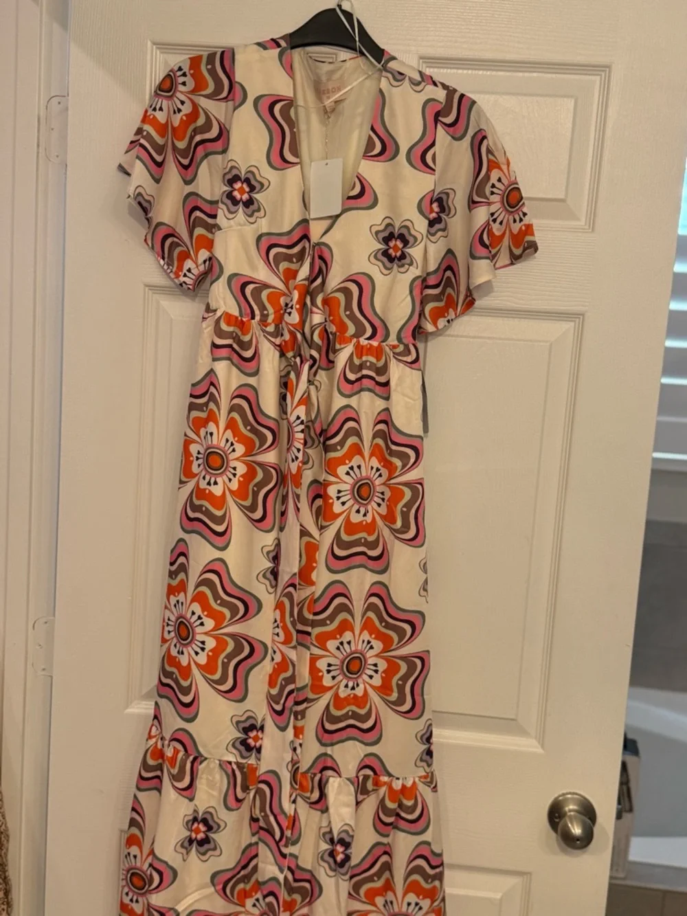 Ciebon Cream Floral Maxi Dress with Orange & Pink Accents - Picture 12 of 14